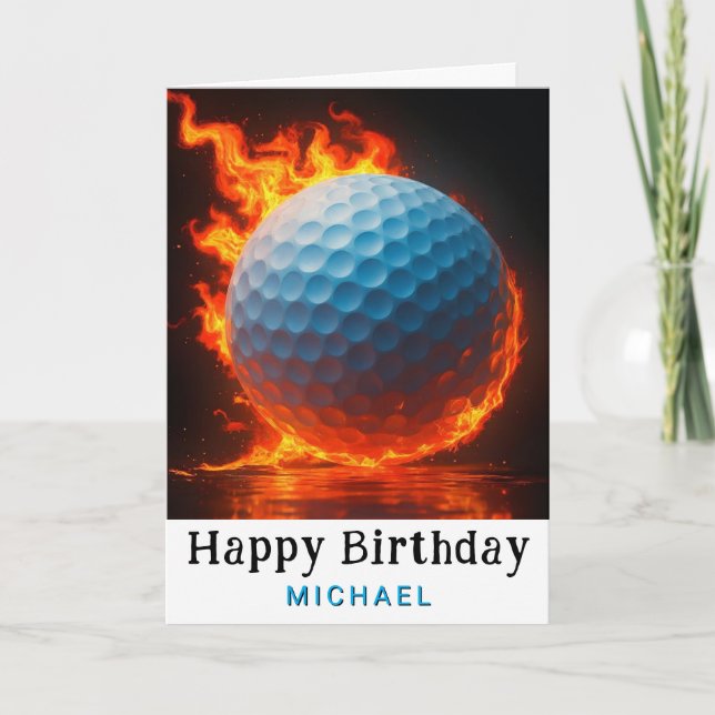 *~* AP94 Modern Fire Golf Boll Birthday Card Tack Kort (Framsida)