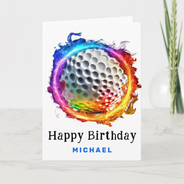 *~* AP94 Ring regnbåge Golf Boll Birthday Card Tack Kort (Framsida)