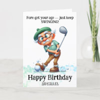*~* AP94 Roligt Senior Man Golf Swing Birthday Car