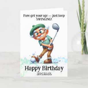 *~* AP94 Roligt Senior Man Golf Swing Birthday Car Tack Kort