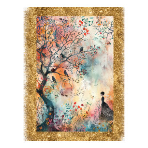 *~ AP95 Nyckfull akvarellkonst Natur Glitter Fototryck
