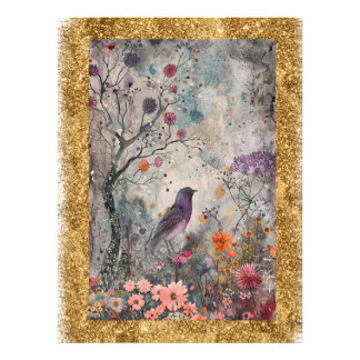 *~ AP95 Whimsical Blommig Konst Natur Guld Glitter Fototryck