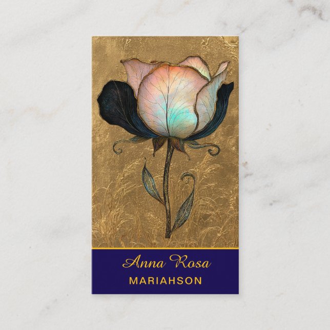 *~* AP98 Elegant Blomma Guld 12  Rik  QR Blommig  Visitkort (Framsida)