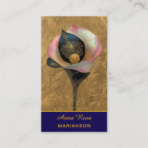*~* AP98 Elegant Blomma Guld 9 Vintage QR Visitkort