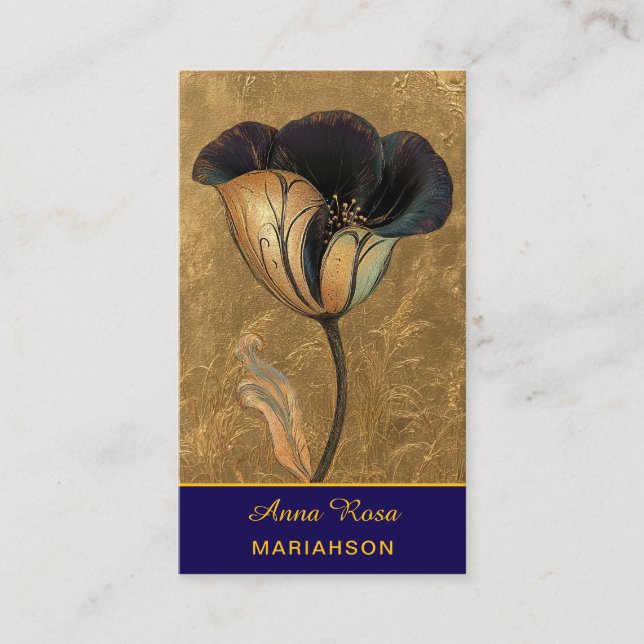 *~* AP98 Elegant Flower Gold 15  Rich  QR Floral  Visitkort (Framsida)
