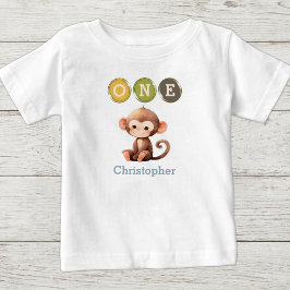 Apa 1:a födelsedagen en med namn blå t shirt