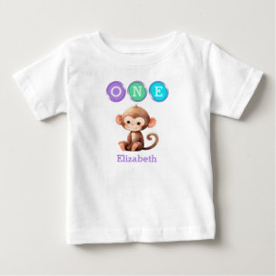 Apa 1:a födelsedagen en med namn lila t shirt