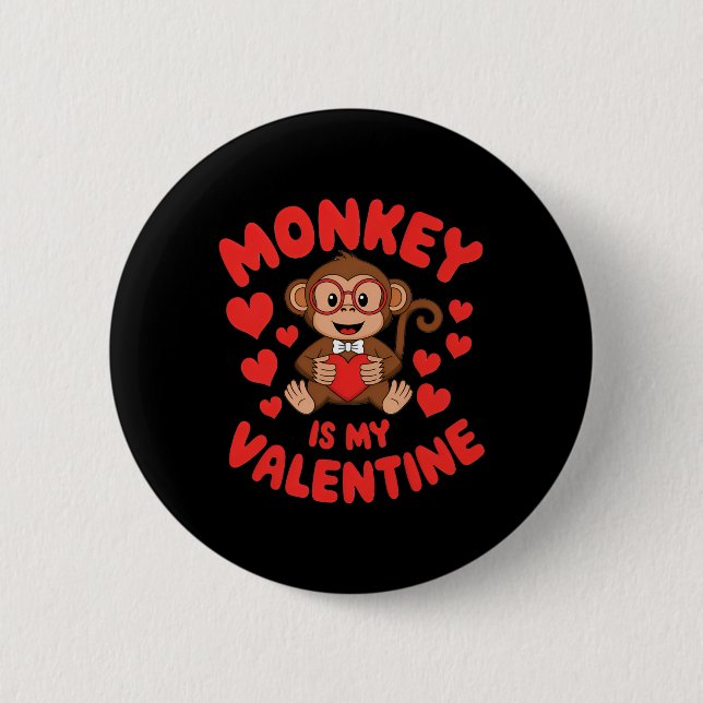 Apa är min valentin Cute Alla hjärtans dag apa Knapp (Framsida)