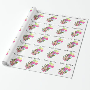 Apa/ballonger/årig/namn födelsedag cake-1 presentpapper
