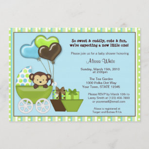 Apa Bjudan till baby shower BLUE GRÖN Inbjudningar