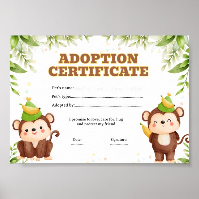 Apa får en husdjur färgläggning certifikat poster (Framsidan)