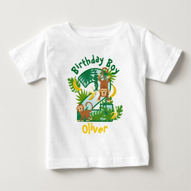 Apa födelsedagsklänning andra apa födelsedags pojk t shirt (Framsida)