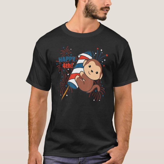 Apa för den fjärde juli-fyrverkeribarn t shirt (Framsida)