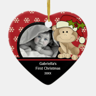 Apa för prydnad för Babys första julfoto Julgransprydnad Keramik