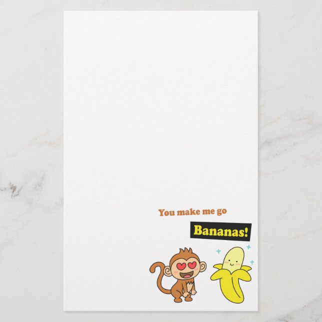 Apa går bananas, söta kärlek humor brevpapper (Framsida)