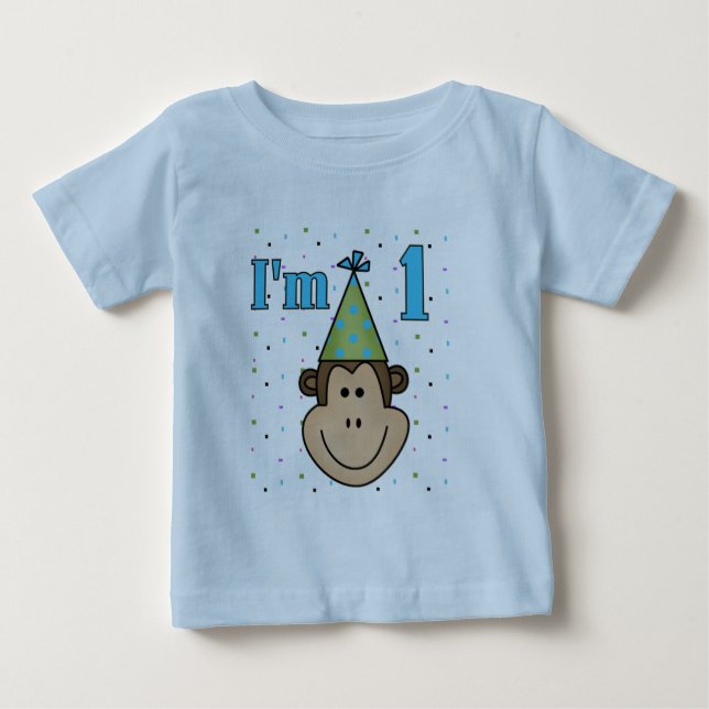 Apa i Tshirts för födelsedag för partyhatt 1st (Framsida)