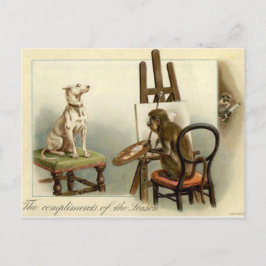 Apa målar ett julkort till hund vykort