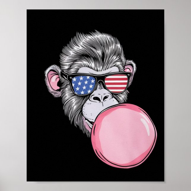 Apa med amerikansk flagga solglasögon 4 juli prese poster (Framsidan)