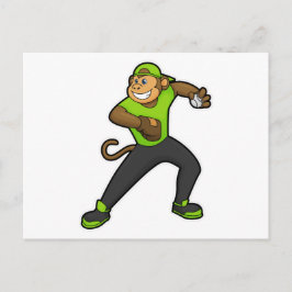 Apa med baseball och basebollträ vykort