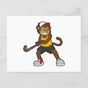 Apa med hockey och hockeyklubba vykort