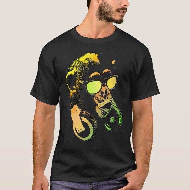 Apa med solglasögon och hörlurar t shirt (Framsida)