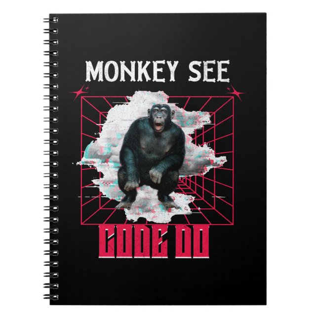 Apa Monkey Se Kod Gör Webb Utvecklare Humor Anteckningsbok (Framsidan)
