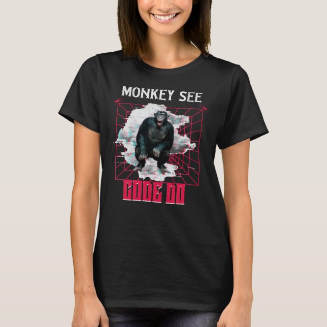 Apa Monkey Se Kod Gör Webb Utvecklare Humor T Shirt (Framsida)