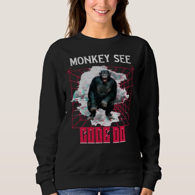 Apa Monkey Se Kod Gör Webb Utvecklare Humor T Shirt (Framsida)