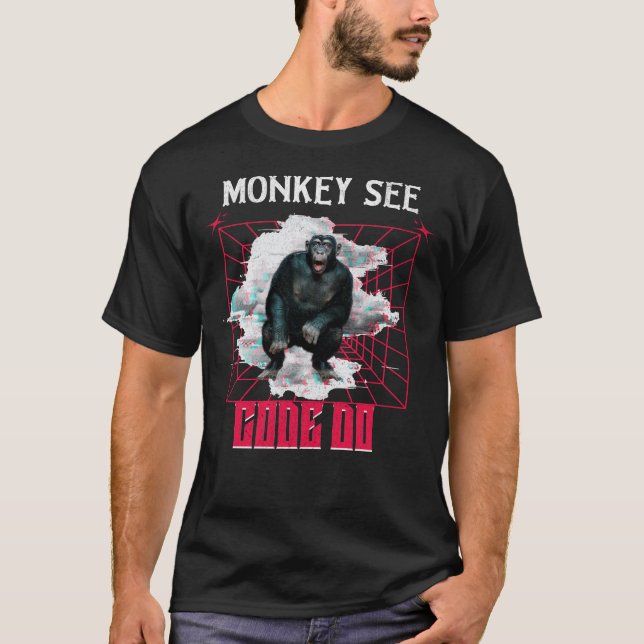 Apa Monkey Se Kod Gör Webb Utvecklare Humor T Shirt (Framsida)