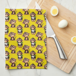Apa Mönster Design Gul Kökshandduk