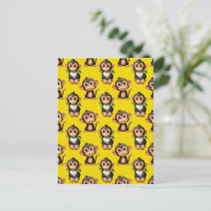 Apa Mönster Design Gul Vykort
