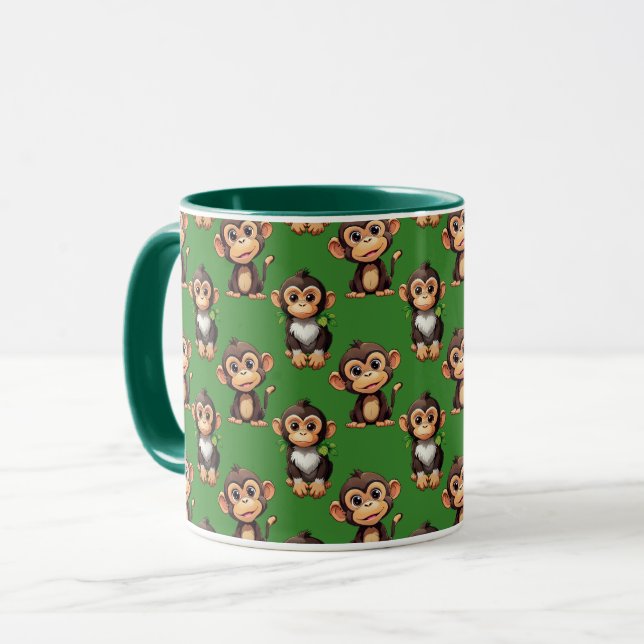 Apa Mönsterdesign Grön  Mugg (Framsida vänster)