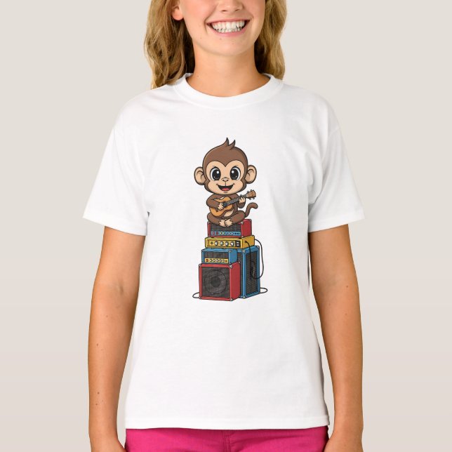 Apa musiker spelar gitarr rock barn t shirt (Framsida)