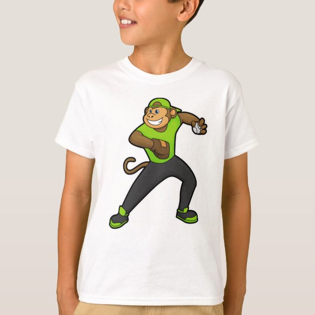 Apa på baseboll med basebollträ t shirt (Framsida)