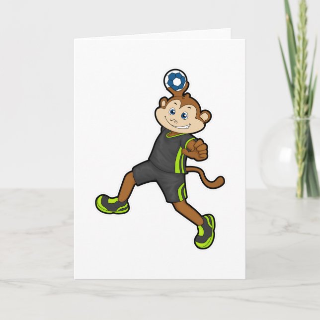 Apa på handbollsspelare med handboll kort (Framsida)