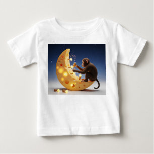 Apa reparerar en schweizisk ostmåne med lysande st t shirt