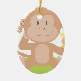 Apa som äter bananen julgransprydnad keramik