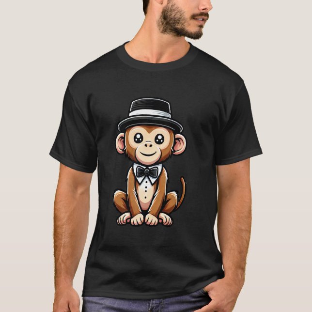 Apa som bär hatt och flugbindel t shirt (Framsida)