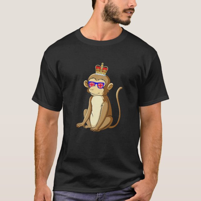 Apa som bär solglasögon och krona England Storbrit T Shirt (Framsida)