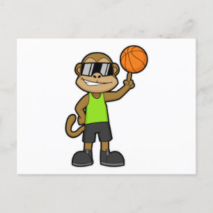 Apa som basketbollspelare med basketboll vykort