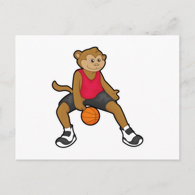 Apa som basketbollsspelare med basketboll vykort (Framsida)