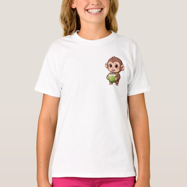 Apa som dricker kokosdryck barn t shirt (Framsida)