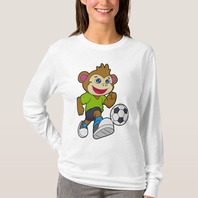 Apa som fotbollsspelare med fotboll t shirt (Framsida)