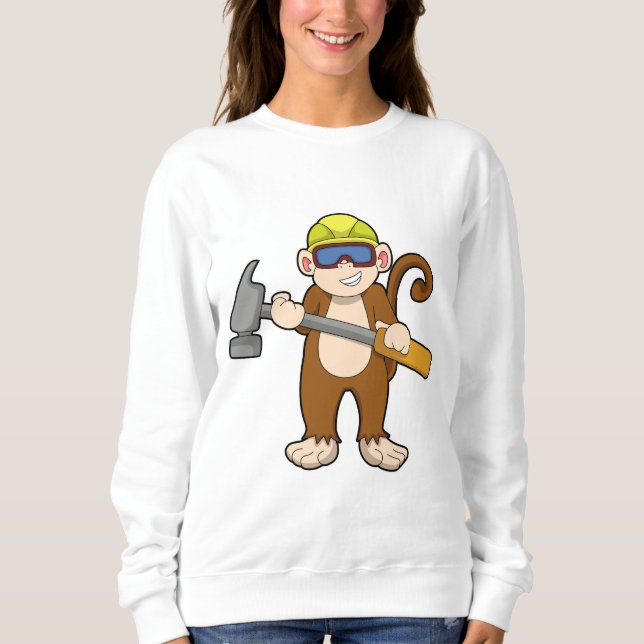 Apa som hantverkare med hammare t shirt (Framsida)