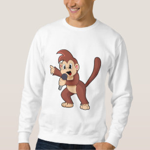 Apa som sångerska med mikrofon.PNG Lång Ärmad Tröja