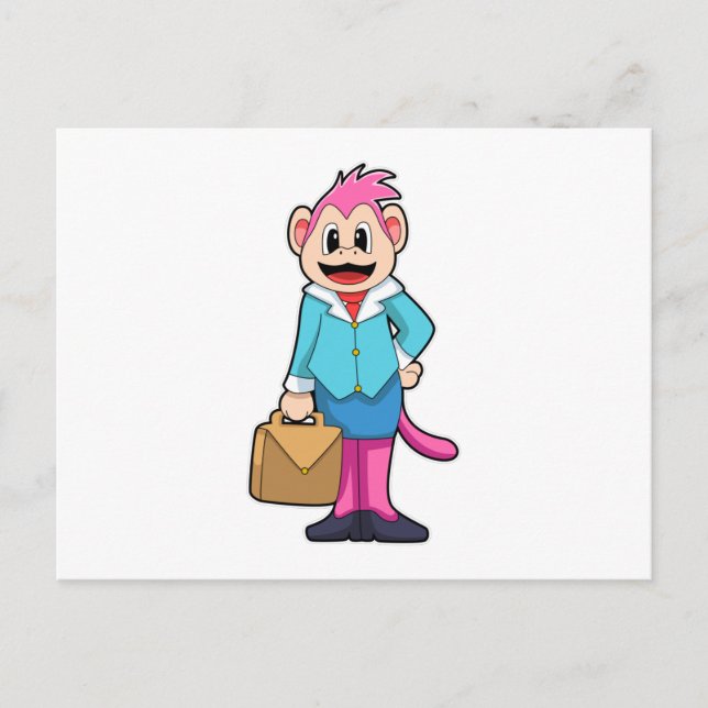 Apa som sekreterare med väska vykort (Framsida)