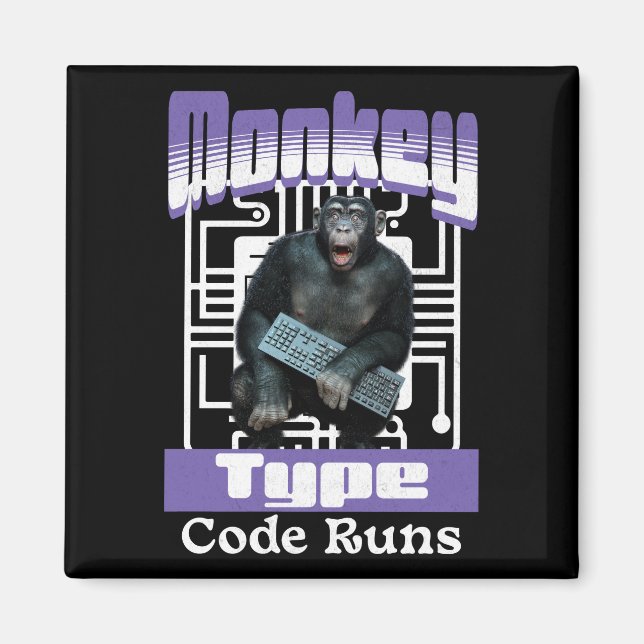 Apa som skriver kod körs programmerarhumor magnet (Framsidan)