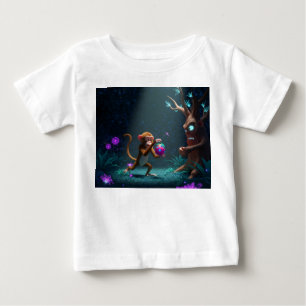 Apa stjäl magisk frukt från grinig träd i t shirt