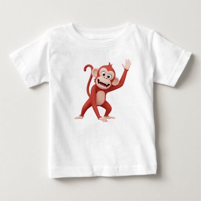 Apa tecknad figur vinkar hej t shirt (Framsida)