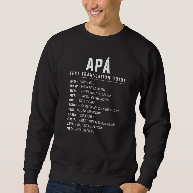 Apá Text Slang & Acronyms Translation Guide for Pa Lång Ärmad Tröja (Framsida)